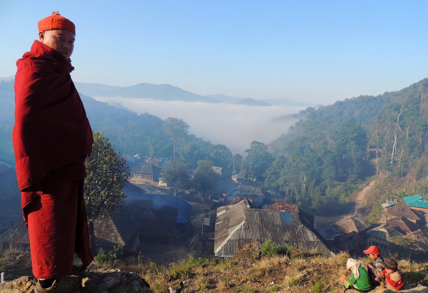 Morning mist over a hill village along the Burmese border